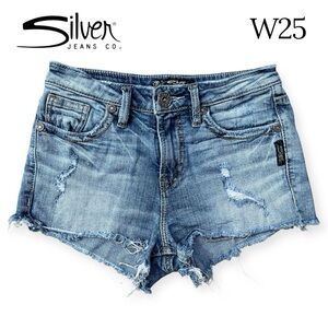 Womens W25 Silver Aiko Medium Wash Jean Shorts